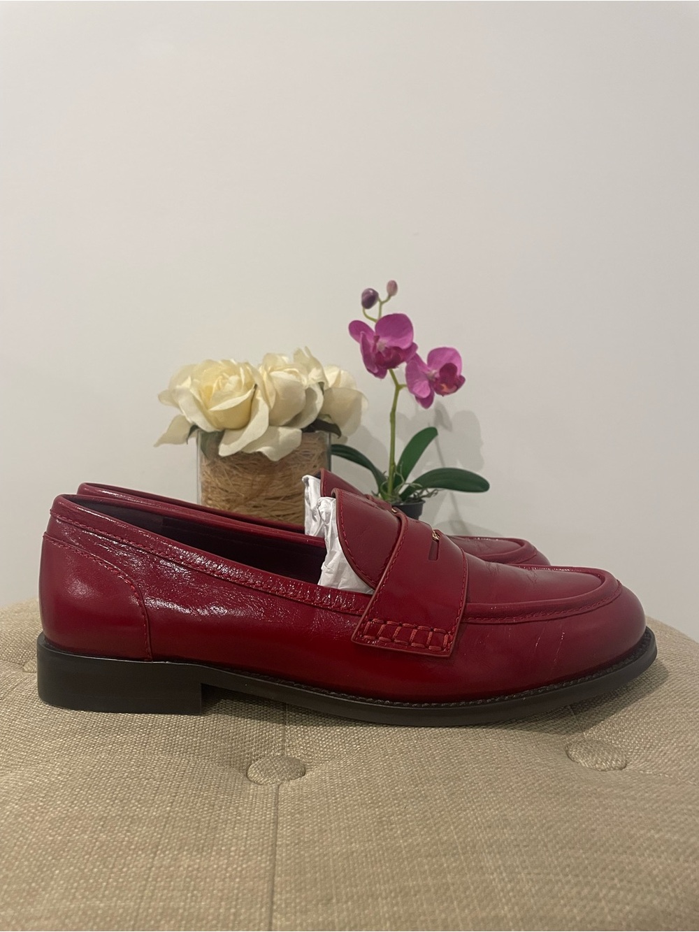 Tory Burch Chelsea Red Penny Loafers - Size 8 - Picture 5 of 16